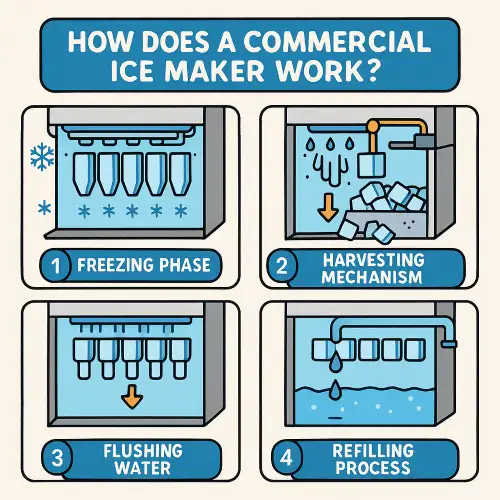 How does a commercial ice maker work? 2 How does a commercial ice maker work