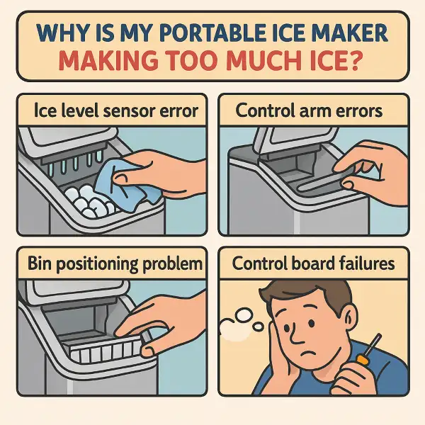 Why is my portable ice maker making too much ice